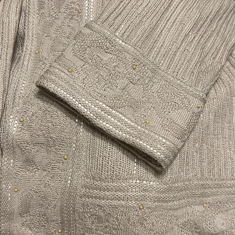 ST. JOHN EVENING Beige Cardigan Wool Blend Womens Size 8 - Picture 9 of 10